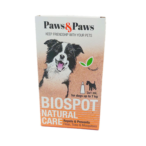 Paws&Paws BioSpot Natural za pse do 7kg protiv buva, krpelja, vaši i komaraca 1ml