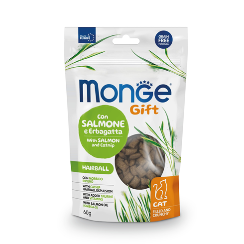 Monge Gift Grain Free Hairball losos&catnip poslastica za mačke 60g