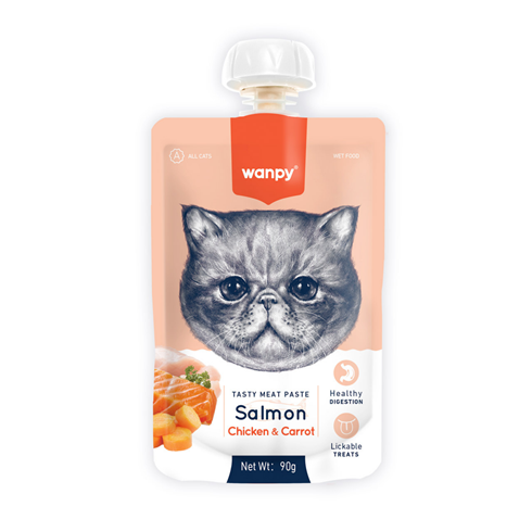 Wanpy Tasty Meat Pasta za mačke sa lososom, piletinom i šargarepom 90g