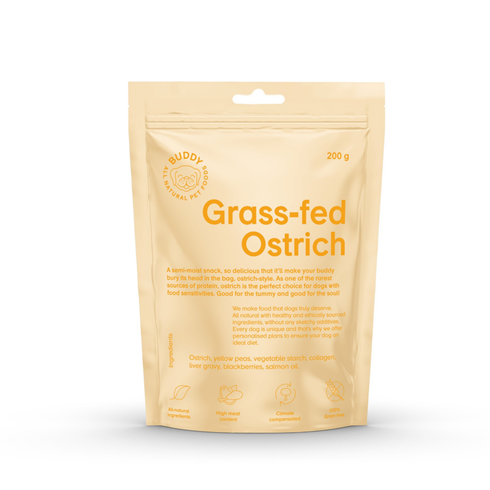 Buddy Grass-Fed Ostrich poslastica za pse 200g, hipoalergena podrška varenju i koži