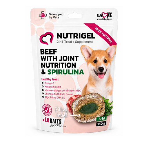 NUTRIGEL Beef with Joint Nutrition Spirulina poslastica za pse S-M 150g