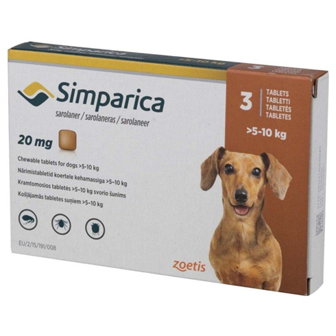 SIMPARICA  tableta za žvakanje za pse 5-10kg (Sarolaner) 20mg 1 tableta