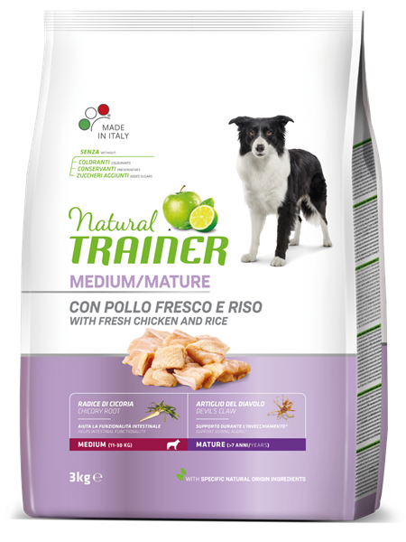TRAINER Natural sa piletinom i pirinčem za starije pse srednjih rasa  3kg