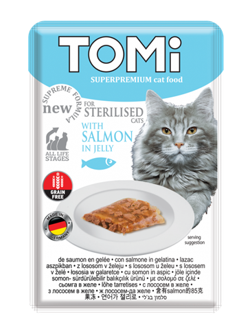 TOMi sosić za sterilisane mačke sa lososom u želeu bez žitarica 100g