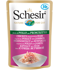 SCHESIR sosić za mačke Piletina&Šunka u želeu 50g