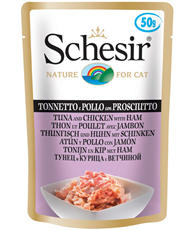 SCHESIR sosić za mačke Tunjevina&Piletina&Šunka u želeu 50g