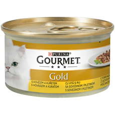 GOURMET GOLD Konzerva za mačke Govedina&piletina komadići u sosu 85g