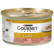 GOURMET GOLD Konzerva za mačke Piletina&losos komadići u sosu 85g