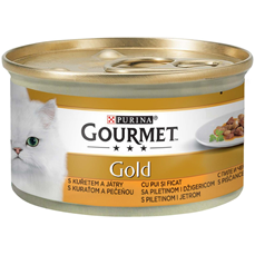 GOURMET GOLD Konzerva za mačke Piletina&džigerica komadići u sosu 85g