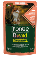 Monge BWild Adult Grain Free sosić za sterilisane mačke sa lososom, škampima i povrćem 85g