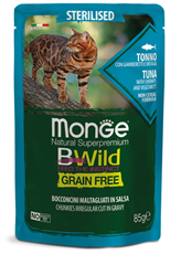 Monge BWild Adult Grain Free sosić za sterilisane mačke sa tunom, škampima i povrćem 85g