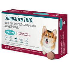 SIMPARICA TRIO tableta za žvakanje za pse 10-20kg 1 tableta