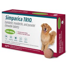 SIMPARICA TRIO tableta za žvakanje za pse 20-40kg 1 tableta